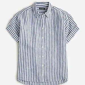 J.Crew Capitaine Irish Linen Striped Short Sleeve Button Down Shirt NWT